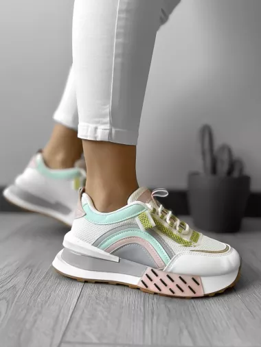 Adidasi dama casual albi cu roz CL2302 N11-3